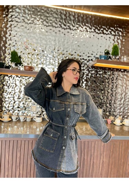 Çift Renk Basıc Kol Aksesurlı Cep Detaylı Paça Püskül Pantolon Gömlek Takım TKM16019