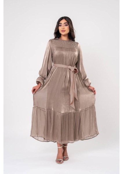 Taş İşlemeli Bel Bağlamalı Abiye Elbise ELB16093 indirimleri