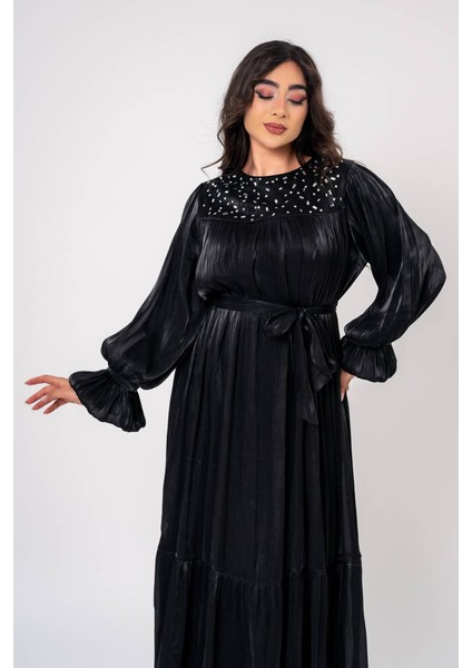 Taş İşlemeli Bel Bağlamalı Abiye Elbise ELB16093 indirimleri