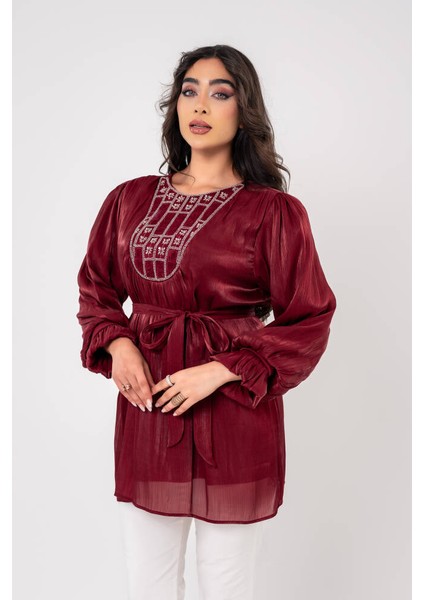 Taş işlemeli Kemer Detaylı Bluz BLZ16086 indirimleri