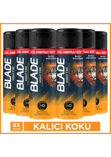 Night Fire Erkek Deodorant 6X200 ml Leke Bırakmaz