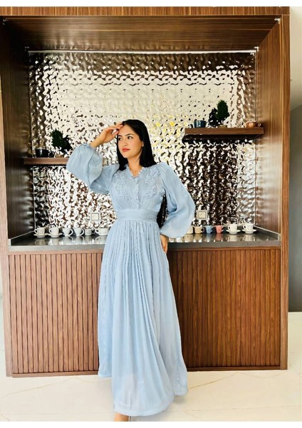 Boyundan Taş İşlemli Bel Detaylı Abiye Elbise ELB16091 indirimleri