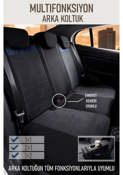 Fiat 500X Uyumlu Lüx Bel Destekli Yarı Deri Oto Koltuk Kılıfı Siyah Mavi Renk Aldys fırsatları