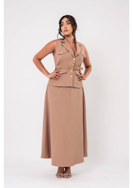 Cep Detaylı Düğme Aksesurlı Yelek Etek Takım TKM16065 indirimleri