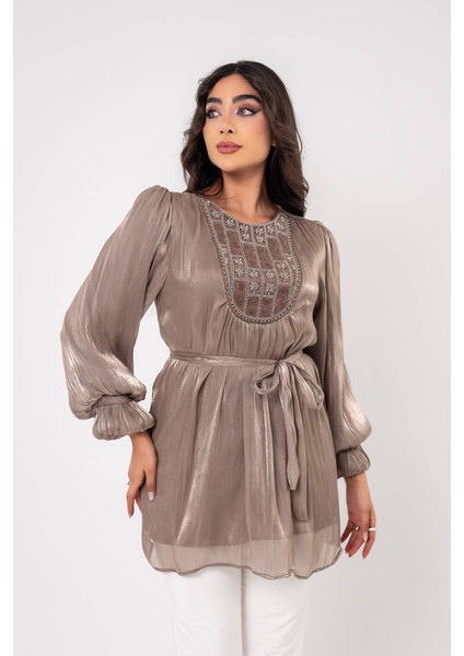 Taş işlemeli Kemer Detaylı Bluz BLZ16086 indirimleri