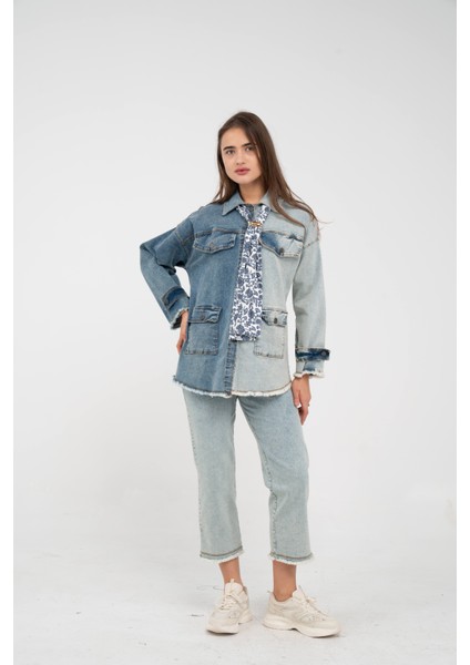 Çift Renk Basıc Kol Aksesurlı Cep Detaylı Paça Püskül Pantolon Gömlek Takım TKM16019