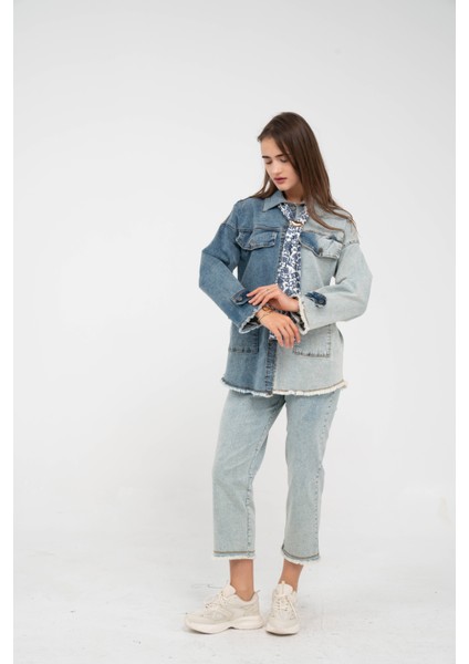 Çift Renk Basıc Kol Aksesurlı Cep Detaylı Paça Püskül Pantolon Gömlek Takım TKM16019