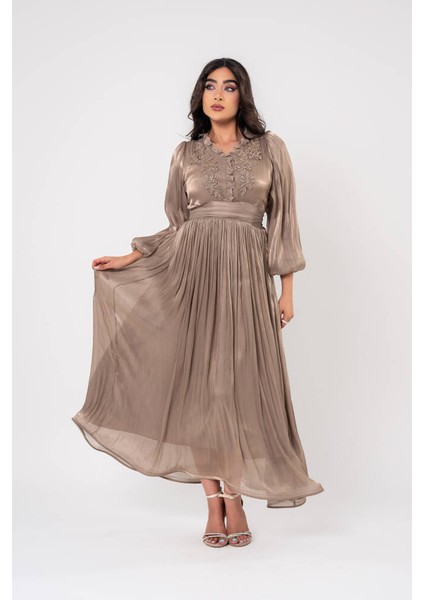 Boyundan Taş İşlemli Bel Detaylı Abiye Elbise ELB16091 indirimleri