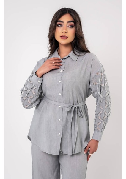 Yıpratma Detaylı Oversize Gömlek Pantolon Takım TKM16052 indirimleri