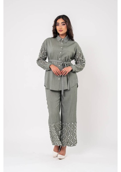 Yıpratma Detaylı Oversize Gömlek Pantolon Takım TKM16052 indirimleri