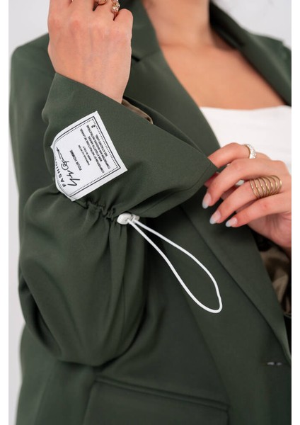 Etiket Baskılı Kol Detaylı Blazer Ceket Palazzo Pantolon Takım TKM16014