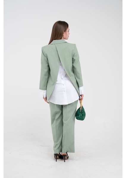 Asmetrik Kesim Gömlek Deteylı Blazer Ceket Pantolon Takım TKM08013