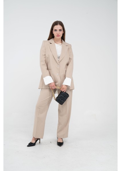 Asmetrik Kesim Gömlek Deteylı Blazer Ceket Pantolon Takım TKM08013 indirimleri