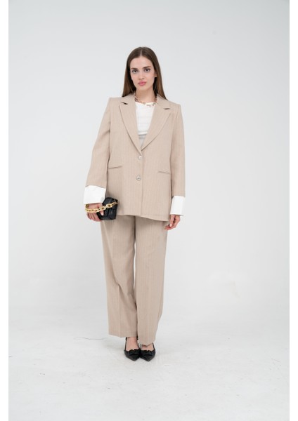 Asmetrik Kesim Gömlek Deteylı Blazer Ceket Pantolon Takım TKM08013