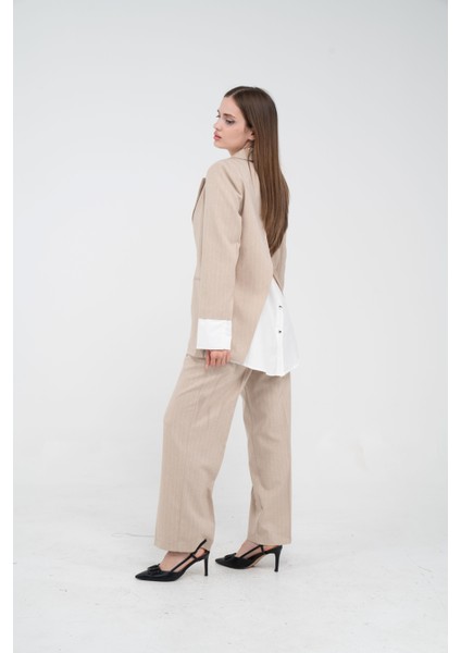 Asmetrik Kesim Gömlek Deteylı Blazer Ceket Pantolon Takım TKM08013