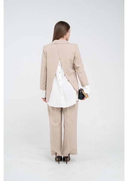 Asmetrik Kesim Gömlek Deteylı Blazer Ceket Pantolon Takım TKM08013