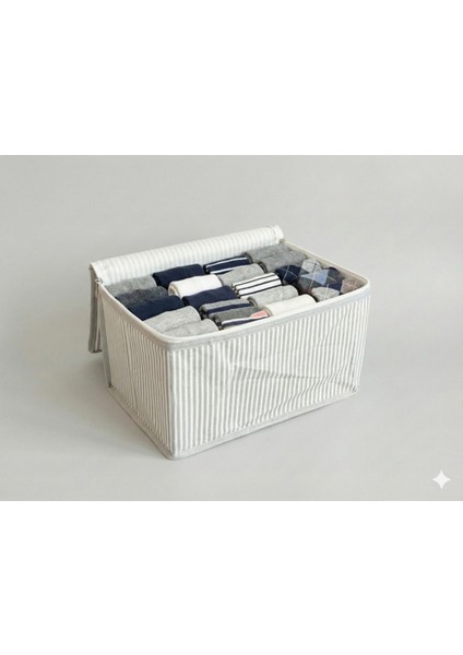 4'lü Gri Çizgili Çorap Hurcu | Çok Amaçlı Dolap Içi ve Çekmece Içi Düzenleyici 29X24X17 cm fırsatları