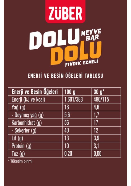 Dolu Dolu Meyve Bar Fındık Ezmeli 30gr x 12 Adet fiyatları