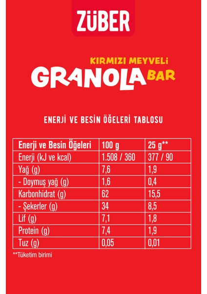 Kırmızı Meyveli Granola Bar 25 G x 15 fiyatları