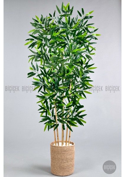 Yapay Bambu Ağacı 6 Dallı 150 cm Yoğun Yapraklı Jüt Saksıda
