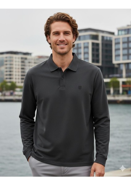 Jprccrodney Ls Polo Yaka Koyu Gri Erkek Sweat Shirt 12259645