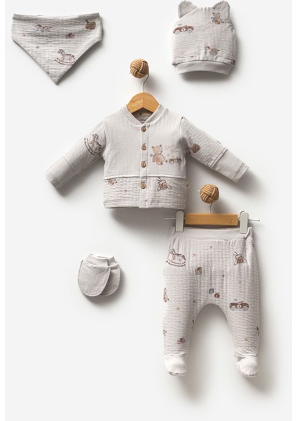 %100 Organik Pamuk Sürücü Ayı 5 Parça Hastane Çıkış Seti