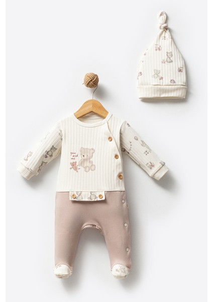 %100 Organik Pamuk You And Me Ayıcık Düğmeli Bebek Tulum