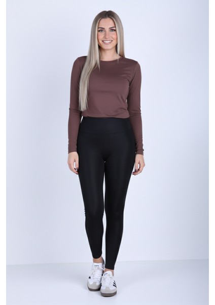 Kadın Şardonlu Yüksek Bel Dalgıç Kumaş Tayt