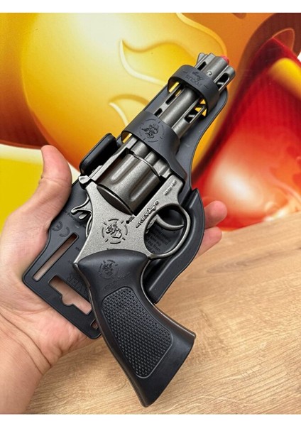 Kapsül Patlatan Metal Tabanca Füme Revolver Silah 25 cm Kapsüllütabancası