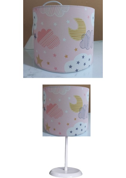 Pembe Bulutlu 2.li Set M-812 Kumaş Kaplama Genç ve Çocuk Odası Avize ve Abajur Takımı