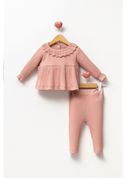 %100 Pamuk Kendinden Desen Kumaş Kız Bebek 2'li Takım modelleri