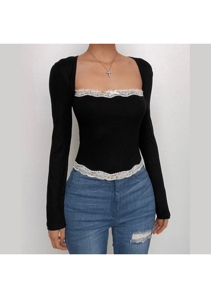 Kare Yaka Dantel Kurdele Detaylı Uzun Kollu Vintage Princess Bluz fiyatları