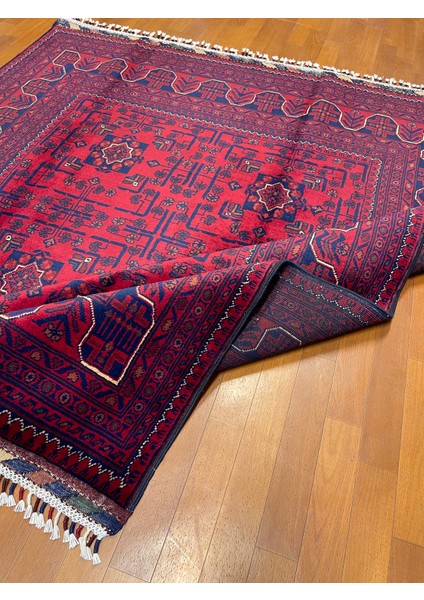 El Dokuma Afgan Halı Yıldız Desenli Bordo Renk 3 Metre Kare