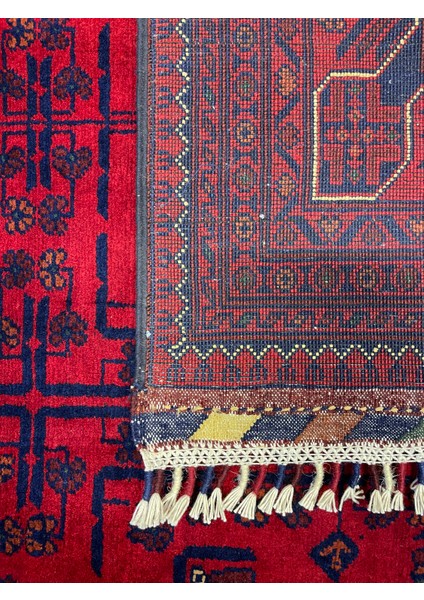 El Dokuma Afgan Halı Yıldız Desenli Bordo Renk 3 Metre Kare