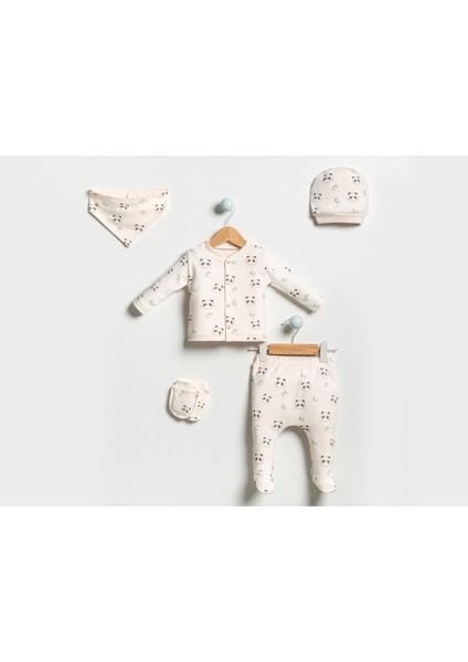 Panda Desenli Natural 5li Hastane Çıkışı Zıbın Seti