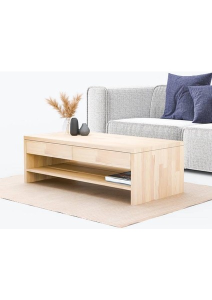 Masif Ağaç Çekmeceli ve Raflı Orta Sehpa 120 x 60 fiyatları