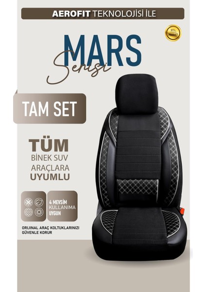 Ssanyoung Korando Uyumlu Lüx Bel Destekli Yarı Deri Oto Koltuk Kılıfı Mars Serisi Siyah Beyaz Renk Aldys fiyatları