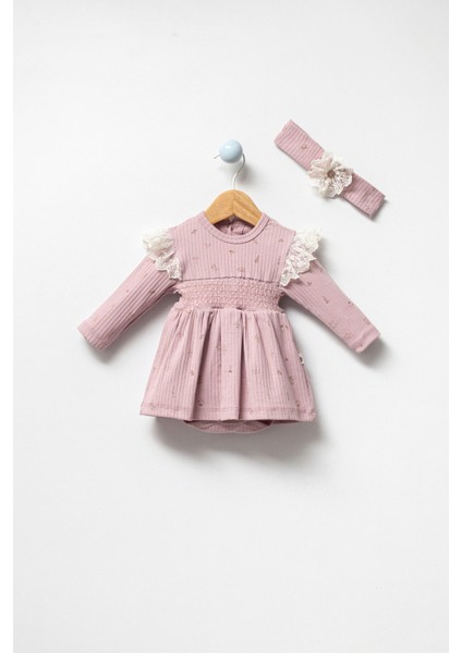 %100 Organik Pamuk. Bodyli Dantelli Kız Bebek Elbise