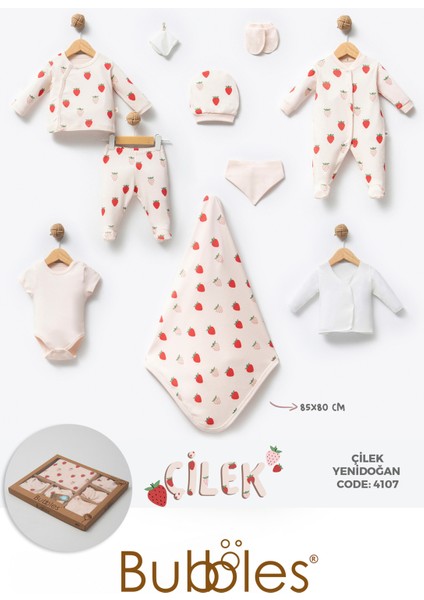 %100 0rganik Pamuk Çilek Baskılı Kutulu 10 Parça Unisex Bebek Hastane Çıkış Seti fiyatları