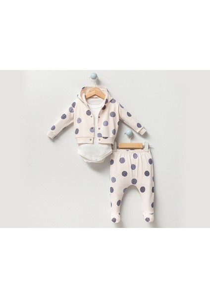 Gezegen Desenli Kapüşonlu 3'lü Bebek Takımı