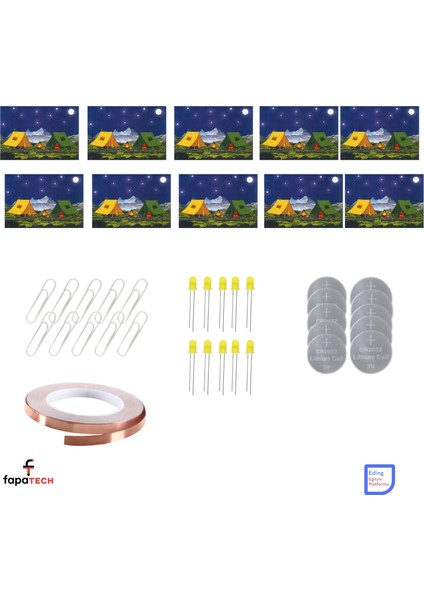 Kamp Kağıt Devreleri Kiti ve Sınıf Paketi – Paper Circuits CR2032, Bakır Iletken Bant,led Fen Stem