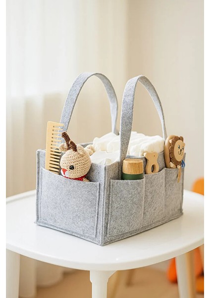 Anne Bebek Keçe Bakım Çantası Yenidoğan İçin Organizer Düzenleyici Çok Amaçlı Gri