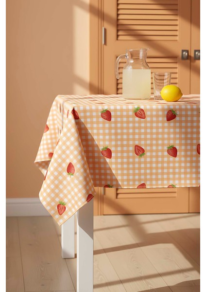 Pötikare Çilek Desenli Turuncu Masa Örtüsü, Sofra Bezi, Piknik Örtüsü modelleri