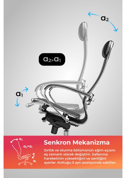 Samurai Ergonomik Koltuk | Bel Destekli, Tekerlekli, Krom Ayaklı, Siyah, Fileli Yönetici Koltuğu -5.2.1.49 modelleri