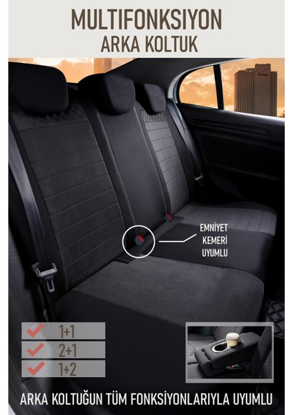 Nissan Pulsar Uyumlu Lüx Bel Destekli Yarı Deri Oto Koltuk Kılıfı Mars Series Siyah Renk Aldys