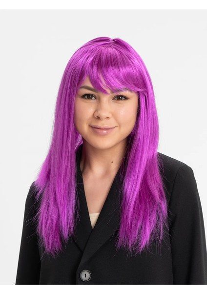 Fuşya Renk Düz Kesim Uzun Parti Peruğu Takma Saç (5314)