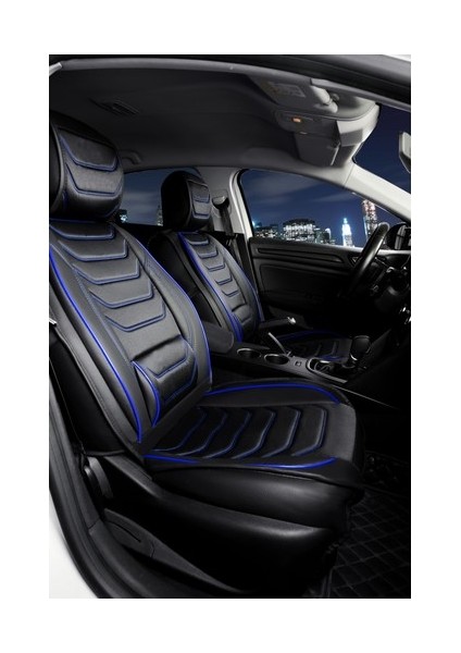 Aldysm Renault Megane 2 Hb Uyumlu Lüx Deri Oto Koltuk Kılıfı Ön Arka Takım Sports Model Siyah Mavi