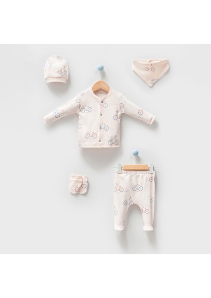 Unisex Bebek Bisikletli Natural 5li Hastane Çıkışı Zıbın Seti