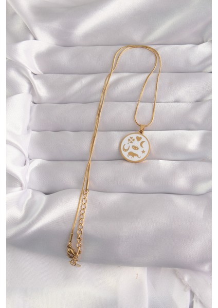 316L Çelik Gold Renk Beyaz Mineli Karışık Figürlü Tarot Kolye fiyatları