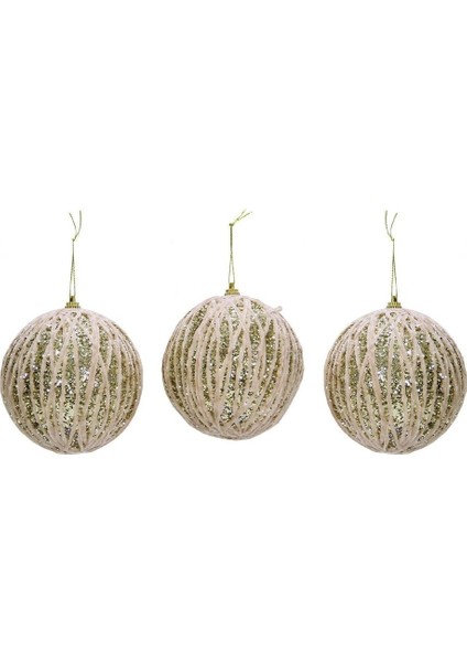 8 cm Parlak Şampanya Renk Yılbaşı Top Süs Seti 3 Adet, Şık ve Parlak Dekorasyon.